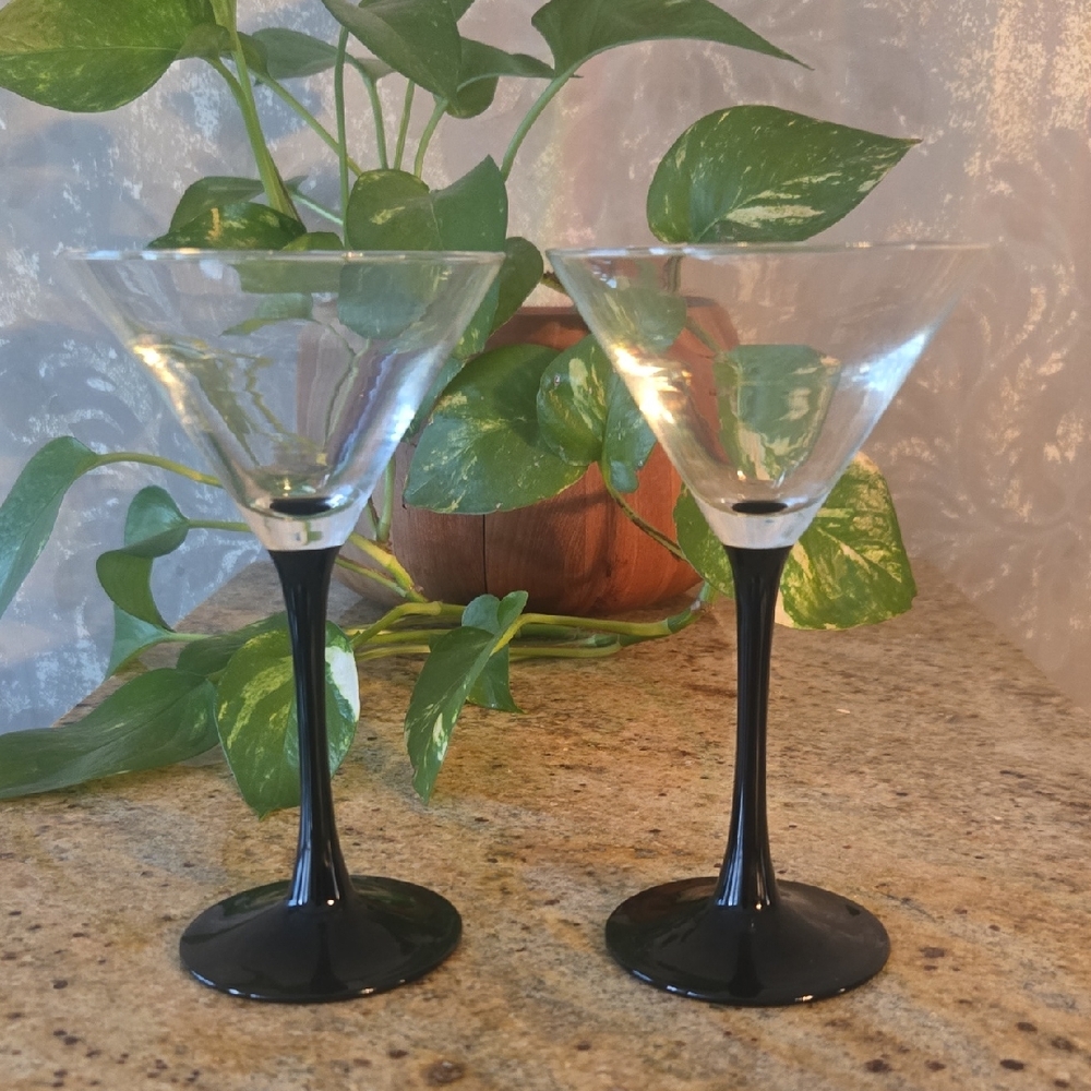 Vintage France Black Stem Martini Glasses